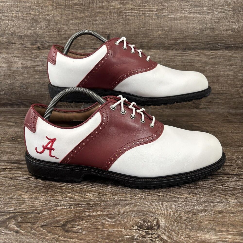 Alabama Crimson Tide Golf Shoes Men's 9.5 Wide White FootJoy Spikeless Bama